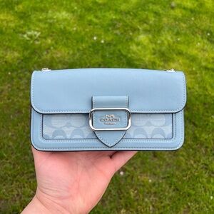 Coach Light Blue Clutch with Logo Detail